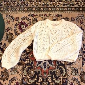 Cream Ivory Chunky Loose Knit Balloon Sleeve Crop